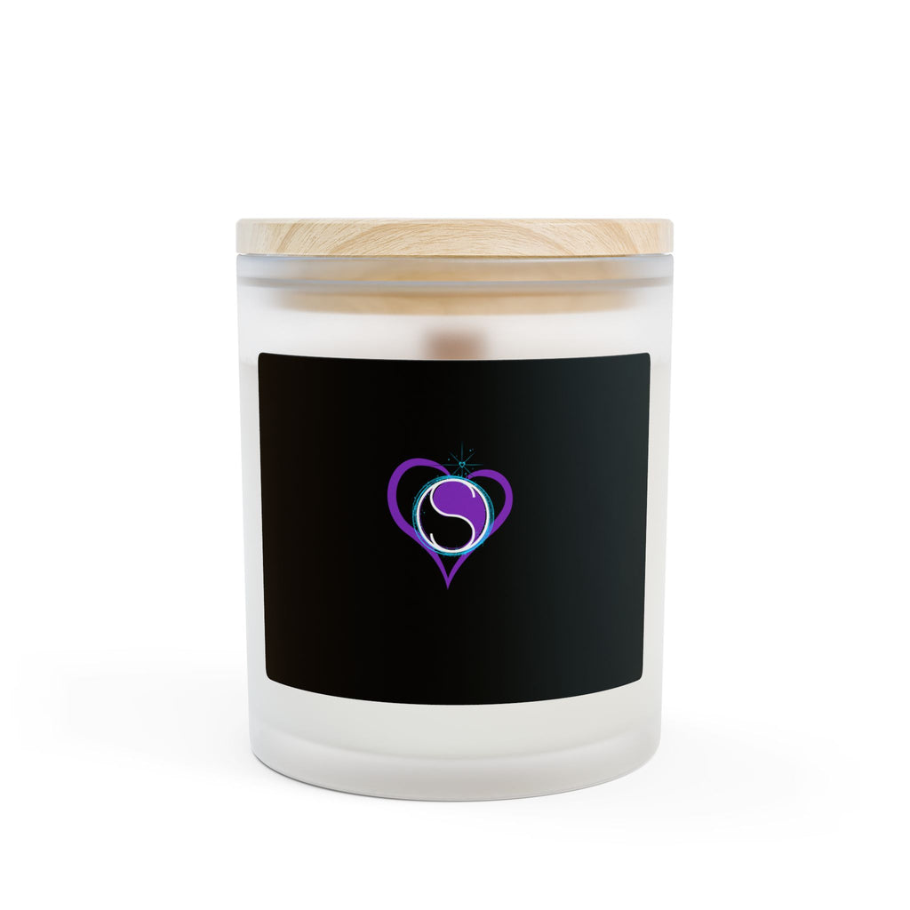 11oz Frosted Glass Candle — Purple Heart Yin Yang Design (Aromatherapy Gift)