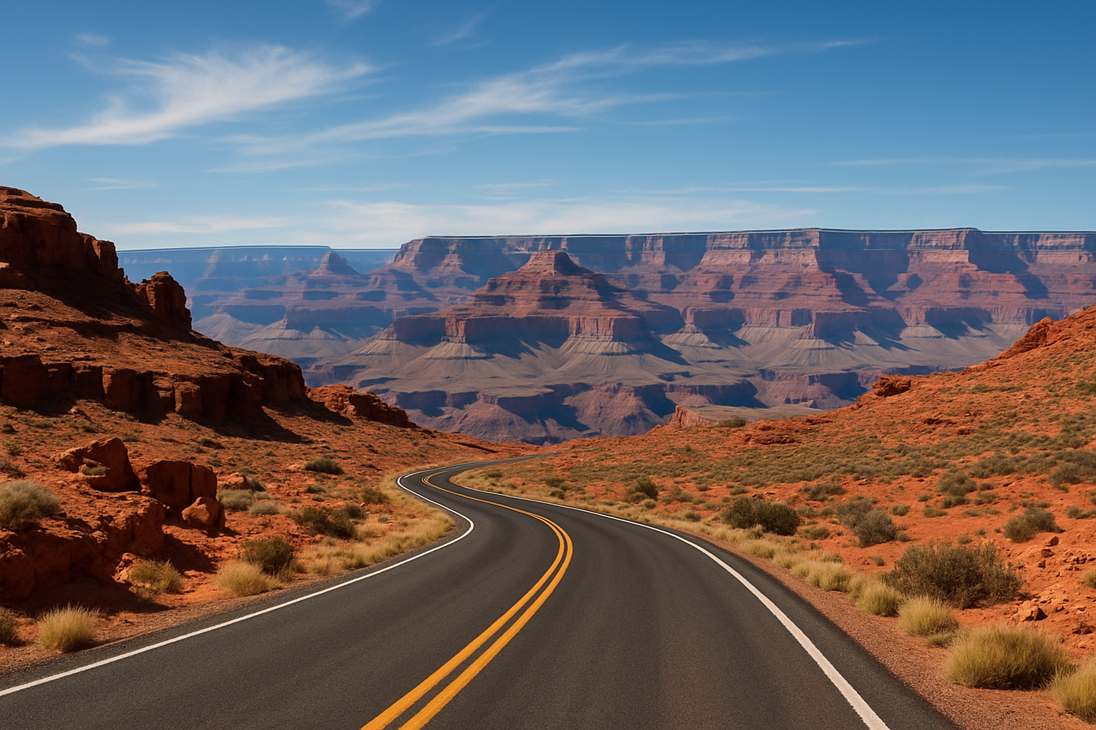 picture of the open road and the grand canyon